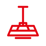 Rotes Symbol eines Schalthebels auf schwarzem Hintergrund